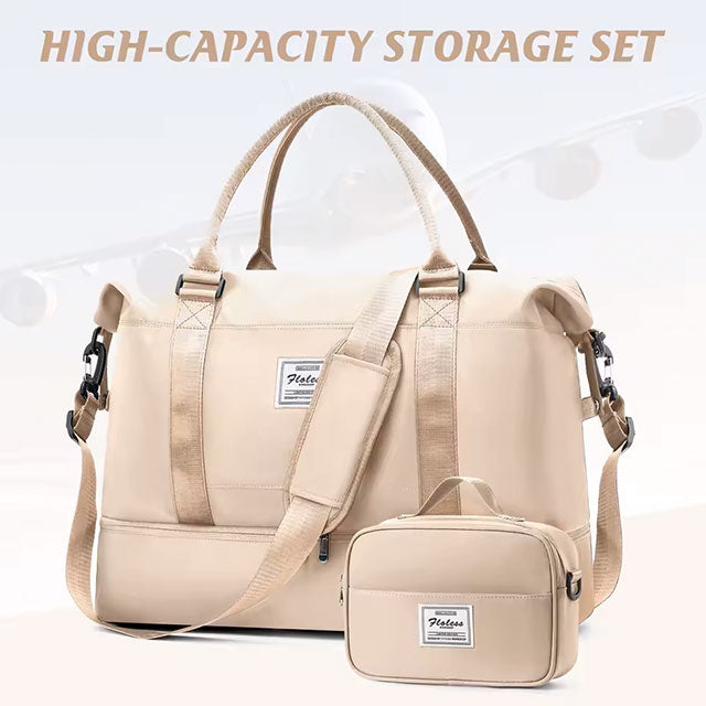 2pc Foldable Travel Duffel Bag Set – Carry-On Weekender Tote with Cosmetic Bag, Lightweight Gym & Yoga Bag for Women & Men