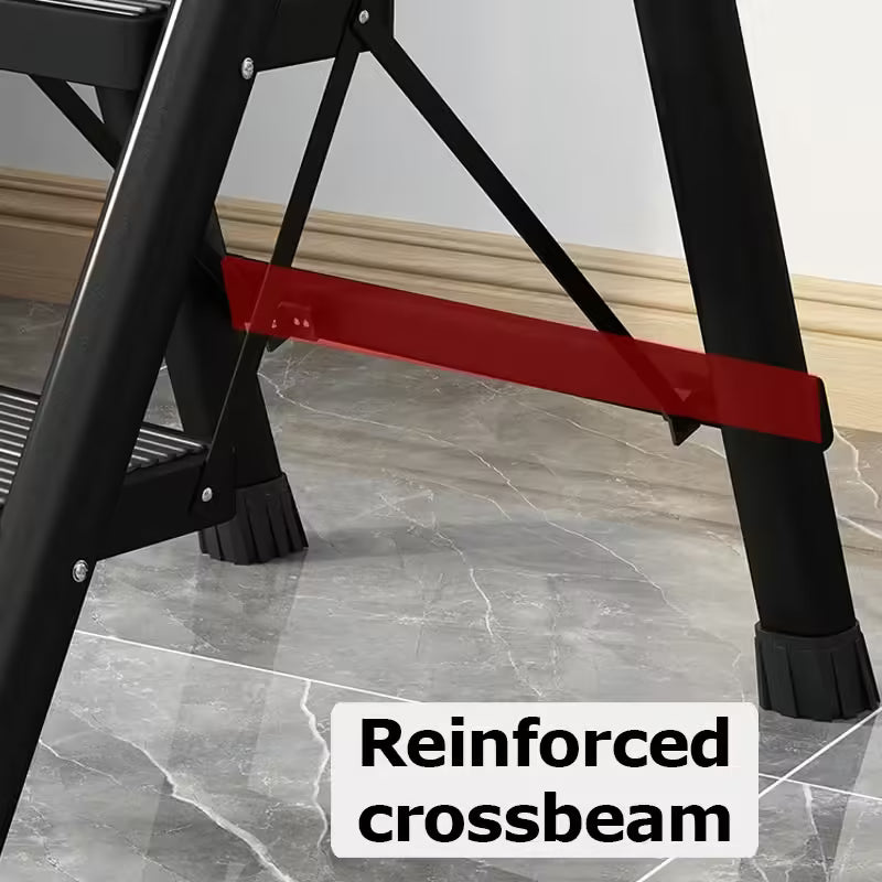 Convenient 3-Step Folding Ladder: Carbon Steel, Anti-Slip, Herringbone Design - Ideal Home Stair Ladder Chair/Stool
