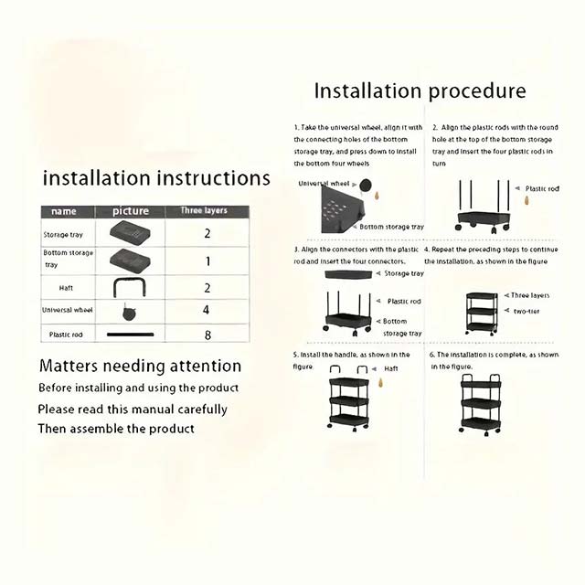 3-Layer Trolley Rack with Wheels - Multi-Purpose Storage Cart for Kitchen, Living Room, Bedroom & Bedside Organization