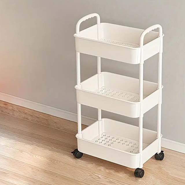 3-Layer Trolley Rack with Wheels - Multi-Purpose Storage Cart for Kitchen, Living Room, Bedroom & Bedside Organization