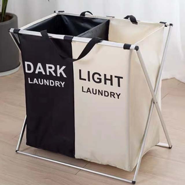 3-Section Foldable Laundry Sorter Basket - Metal & PVC with Waterproof Oxford Bags, Aluminum Frame for Home & Dormitory Clothes Storage
