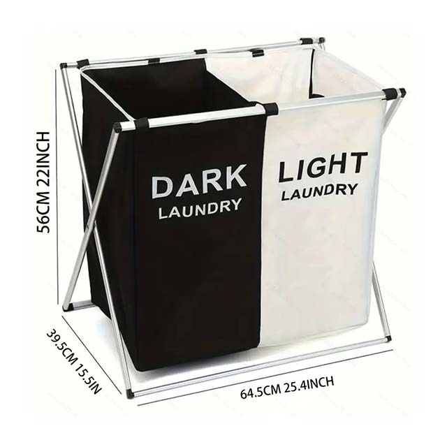 3-Section Foldable Laundry Sorter Basket - Metal & PVC with Waterproof Oxford Bags, Aluminum Frame for Home & Dormitory Clothes Storage