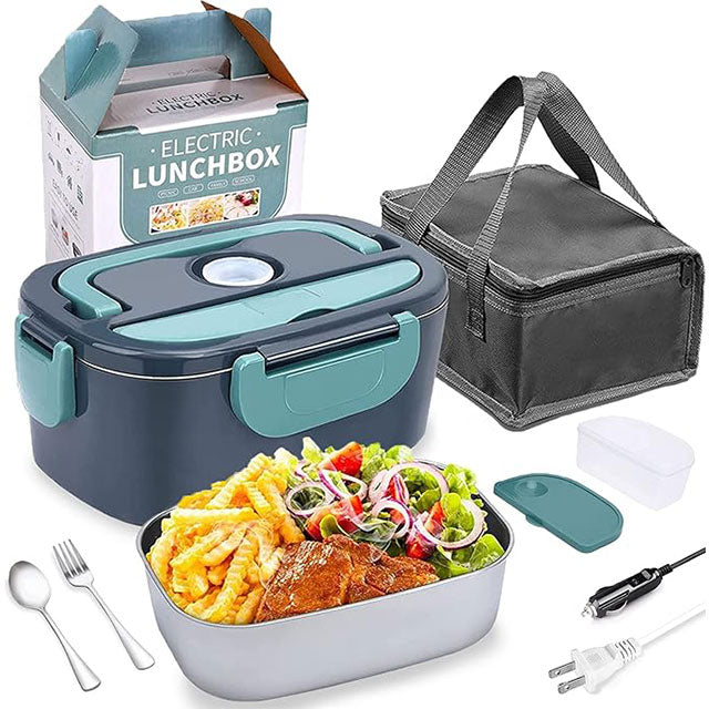 3-in-1 Electric Lunch Box Food Warmer – 60W High-Power Portable Food Heater for Car, Truck & Home (12V/24V/110V) with Detachable 304 Stainless Steel Container, Fork & Spoon