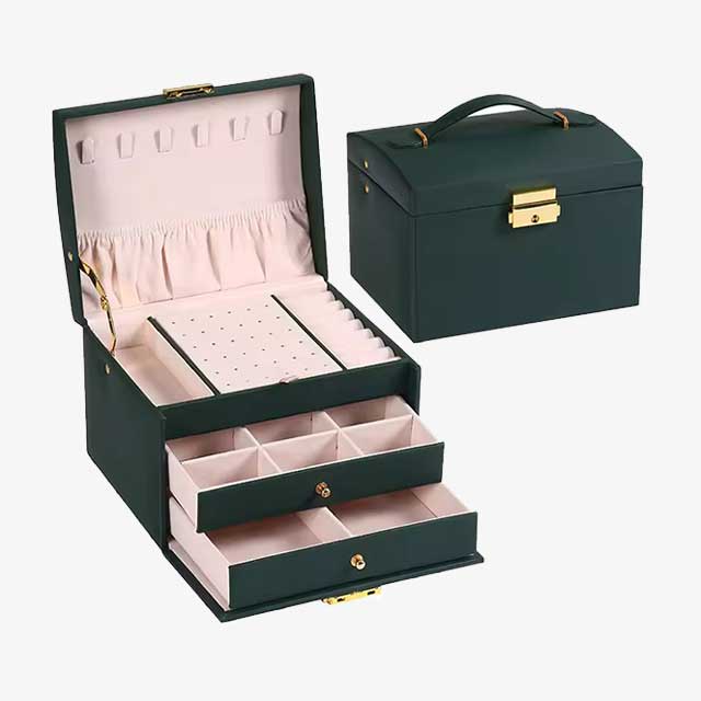 3-Layer Large Capacity Jewelry Storage Box – Beaded Pearl Necklace, Bracelet, Ring, Earrings, and Watch Organizer