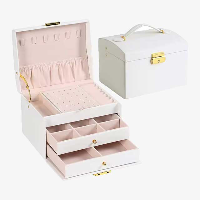 3-Layer Large Capacity Jewelry Storage Box – Beaded Pearl Necklace, Bracelet, Ring, Earrings, and Watch Organizer