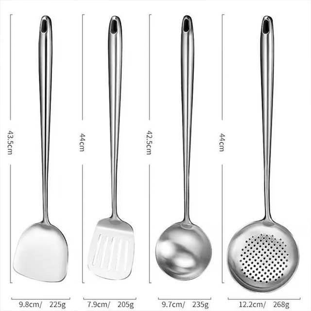 304 Stainless Steel Wok Spatula Set – Metal Slotted Turner, Rice Spoon & Ladle Cooking Utensils