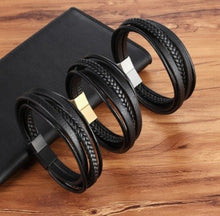Bracelet en cuir multi-couches pour homme – Lanières tressées et lisses avec fermoir magnétique