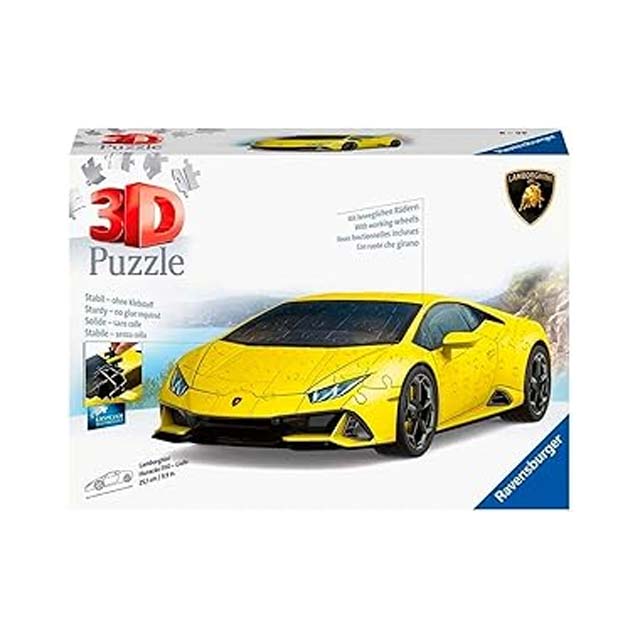 Ravensburger 3D Puzzle – Lamborghini Huracan Evo (Yellow) | 108-Piece Vehicle Puzzle for Ages 8+ | No Glue Needed, Accessories Included