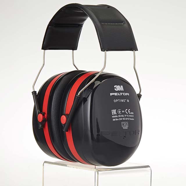 3M Peltor Optime III Industrial Ear Defenders for Adults – 35 dB Noise Reduction Protective Earmuffs with Adjustable Headband (Black/Red)