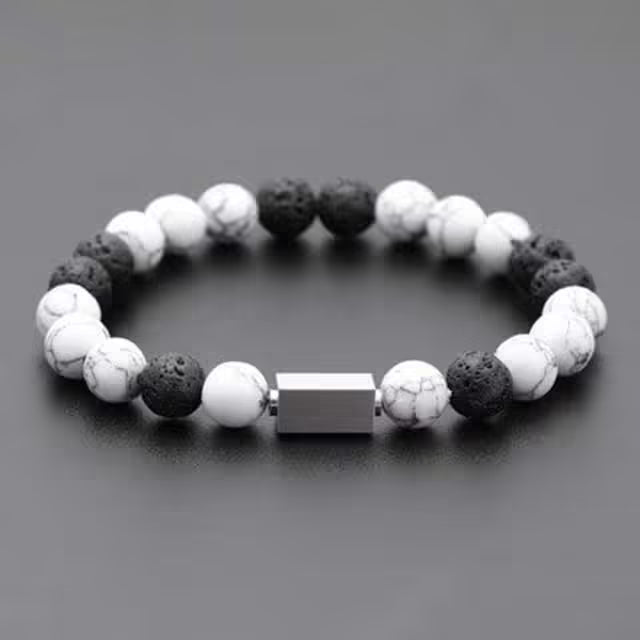 سوار من خرز الحجر الطبيعي المستطيل ثلاثي الأبعاد للجنسين (EGBT035)