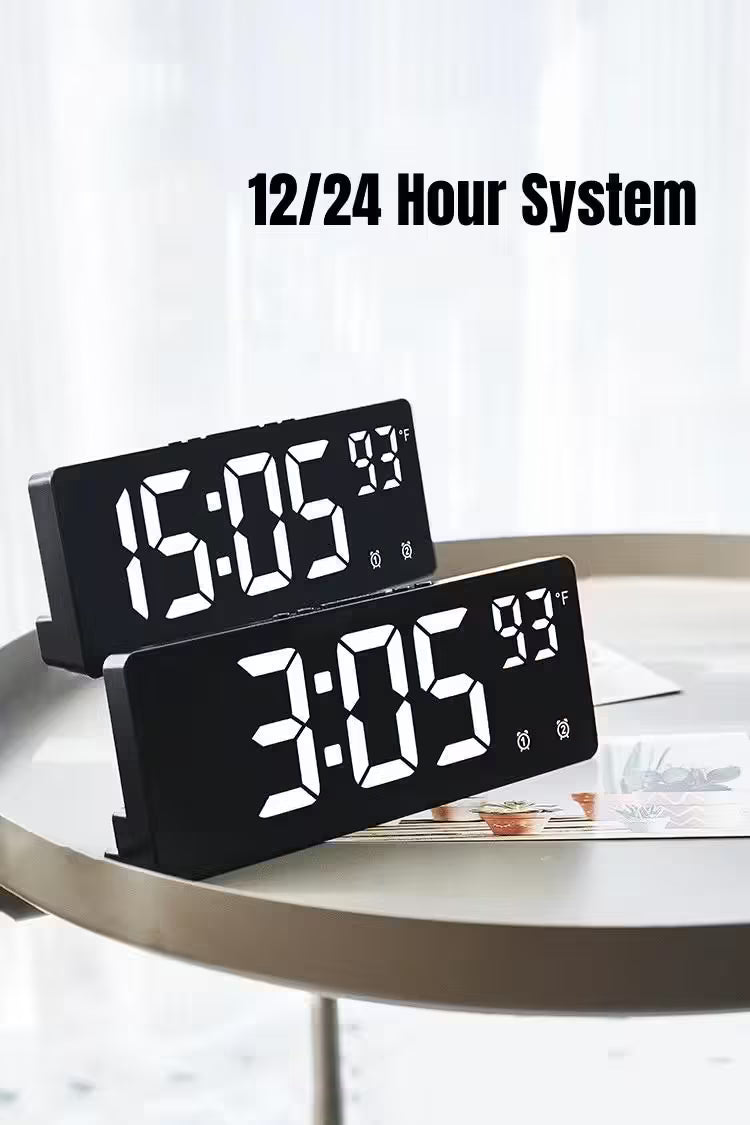Voice Control Digital Alarm Clock – Temperature Display, Dual Alarm, Snooze, Night Mode, 12/24H LED Desk Clock