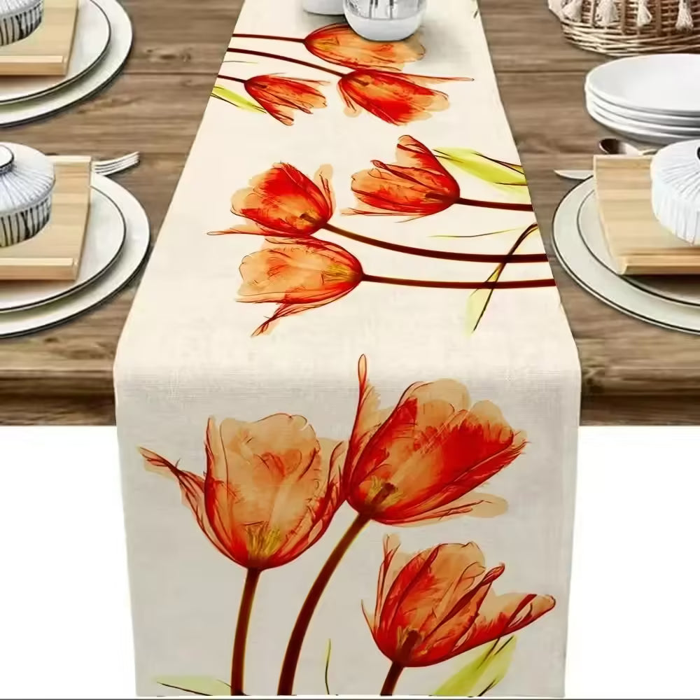 Rustic Farmhouse Tulip Linen Table Runner – 13x70 Inch, Stylish Kitchen & Dining Table Decoration for Indoor & Outdoor Use