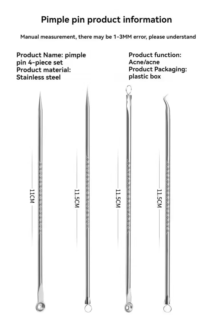 مجموعة إزالة الرؤوس السوداء وحب الشباب من 4 قطع - أداة للعناية بالبشرة للنساء - علاج حب الشباب وتنظيف المسام