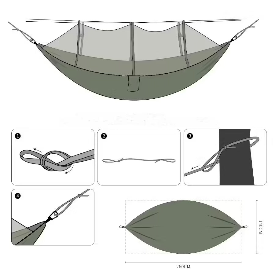 2 Person Camping Hammock with Mosquito Net - Strength Parachute Fabric Sleep Swing, Portable Outdoor Furniture Bed