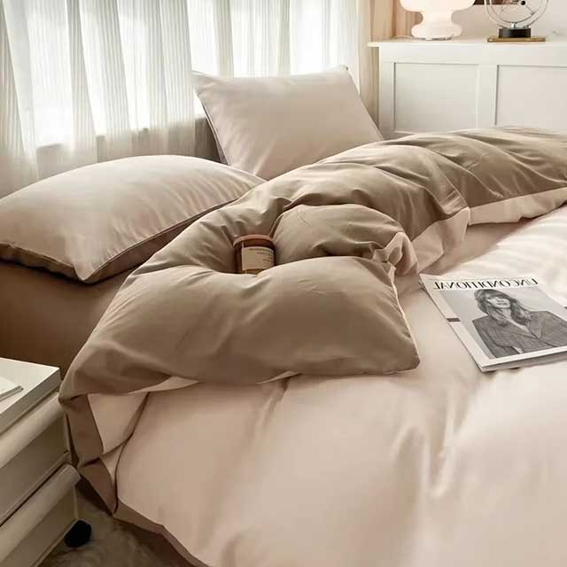 4-Piece 2-Sided Solid Color Brushed Fabric Bedding Set – Duvet Cover, Pillowcases & Bed Sheet (Single/Queen/King)