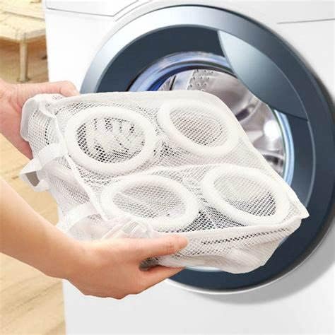 Lazy Shoe Washing & Airing Bag – Protective Mesh Laundry Organizer for Sneakers, Underwear, and Bras (White/Blue/Pink)