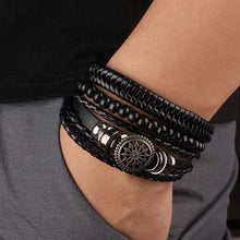 4Pcs Braided Leather Wrap Bracelets for Men – Vintage Tree of Life & Rudder Charm Tribal Wristbands with Wood Beads