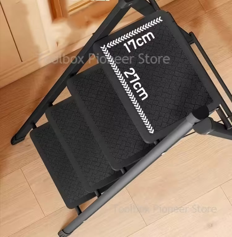 Convenient 3-Step Folding Ladder: Carbon Steel, Anti-Slip, Herringbone Design - Ideal Home Stair Ladder Chair/Stool