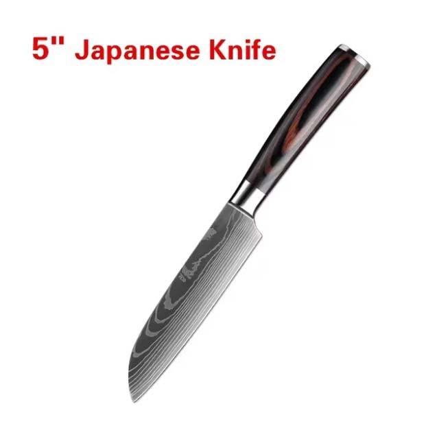 Japanese Chef Knife – 7CR17 440C High Carbon Stainless Steel Imitation Damascus Sanding Laser Kitchen Knife