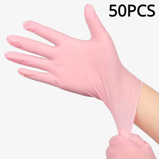50PCS Light Pink Disposable Nitrile Gloves – Waterproof, Anti-static, Durable Gloves for Kitchen Cooking and Cleaning