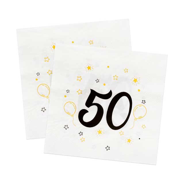 50th Birthday & Anniversary Milestone Paper Napkins – 33x33cm Party Table Decor for Women & Men Celebration, Dinner & Event Decoration