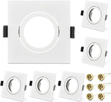 Recessed Spotlight Mounting Frame – 68mm Hole, 90mm White Ceiling Fixture with Swivelling GU10 Socket (Set of 6)
