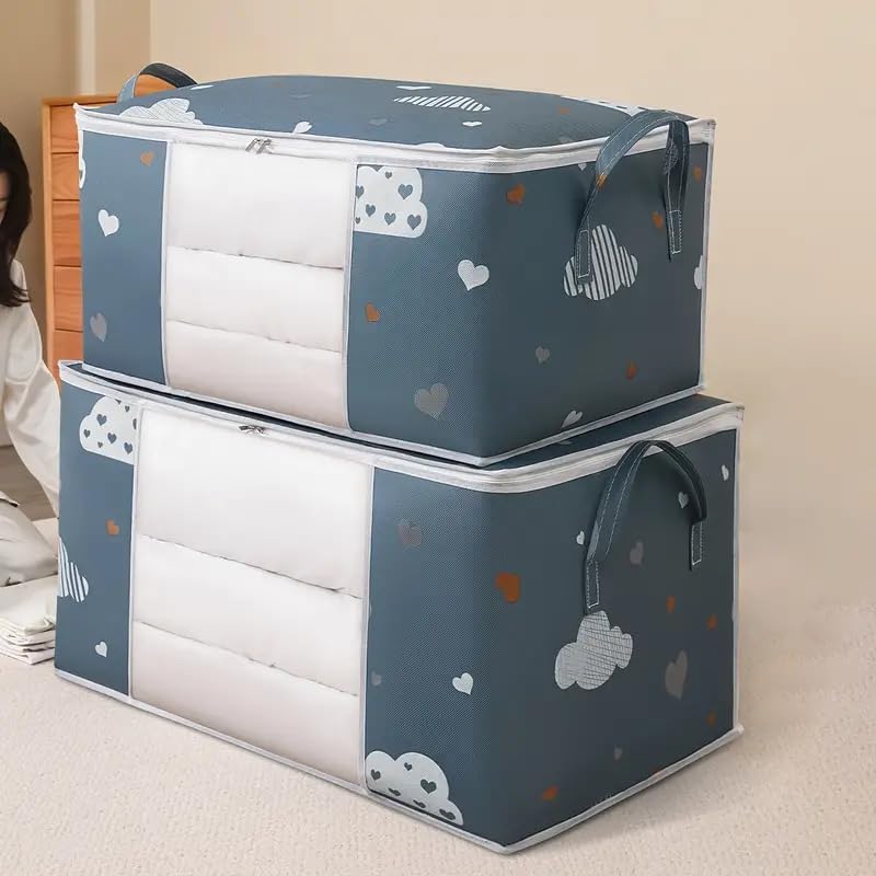 Large Capacity Foldable Clothes Storage Bag – Heavy-Duty Quilt & Bedding Organizer with Reinforced Handles – Sturdy Dual-Zipper Storage Bin for Blankets and Comforters – Available in Medium & Large Sizes