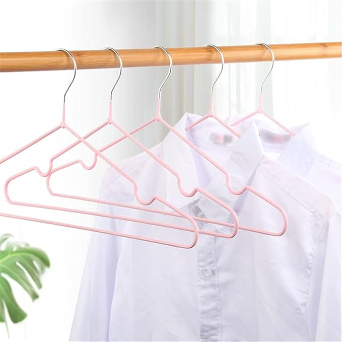 Metal Clothes Hangers Set (10Pack, Pink) – Anti-Slip Rubber Coated Steel Hangers for Shirts, Coats & Trousers | Space-Saving Closet Organizer