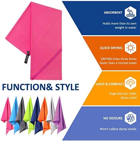 Eono Microfibre Towel – Pink | Ultra-Light, Compact & Quick-Drying Sports, Travel, Beach & Bath Towel