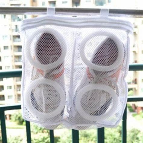 Lazy Shoe Washing & Airing Bag – Protective Mesh Laundry Organizer for Sneakers, Underwear, and Bras (White/Blue/Pink)