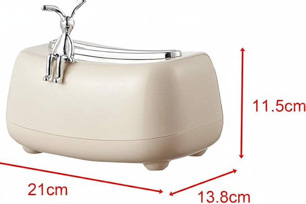 Luxury Decorative Tissue Box Holder with Silver Rabbit Handle – Modern Tissue Storage Box for Living Room, Bathroom, Office & Vanity