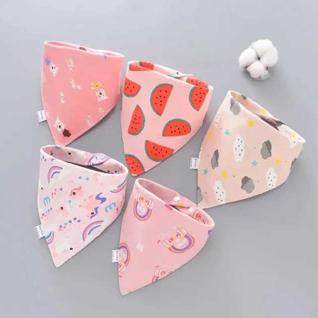 5Pcs Baby Bibs Set – Soft Cotton Cartoon Print Bandana Bibs for Newborns, Boys & Girls | Unisex Feeding & Drool Towels