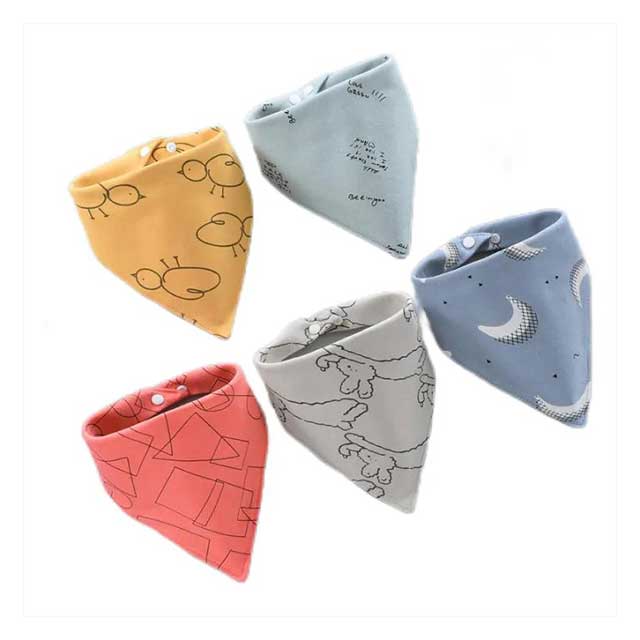 5Pcs Baby Bibs Set – Soft Cotton Cartoon Print Bandana Bibs for Newborns, Boys & Girls | Unisex Feeding & Drool Towels
