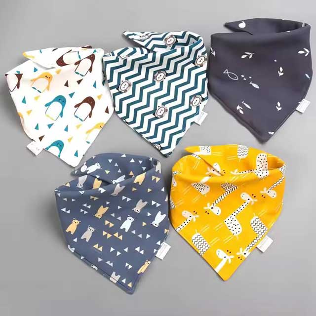 5Pcs Baby Bibs Set – Soft Cotton Cartoon Print Bandana Bibs for Newborns, Boys & Girls | Unisex Feeding & Drool Towels