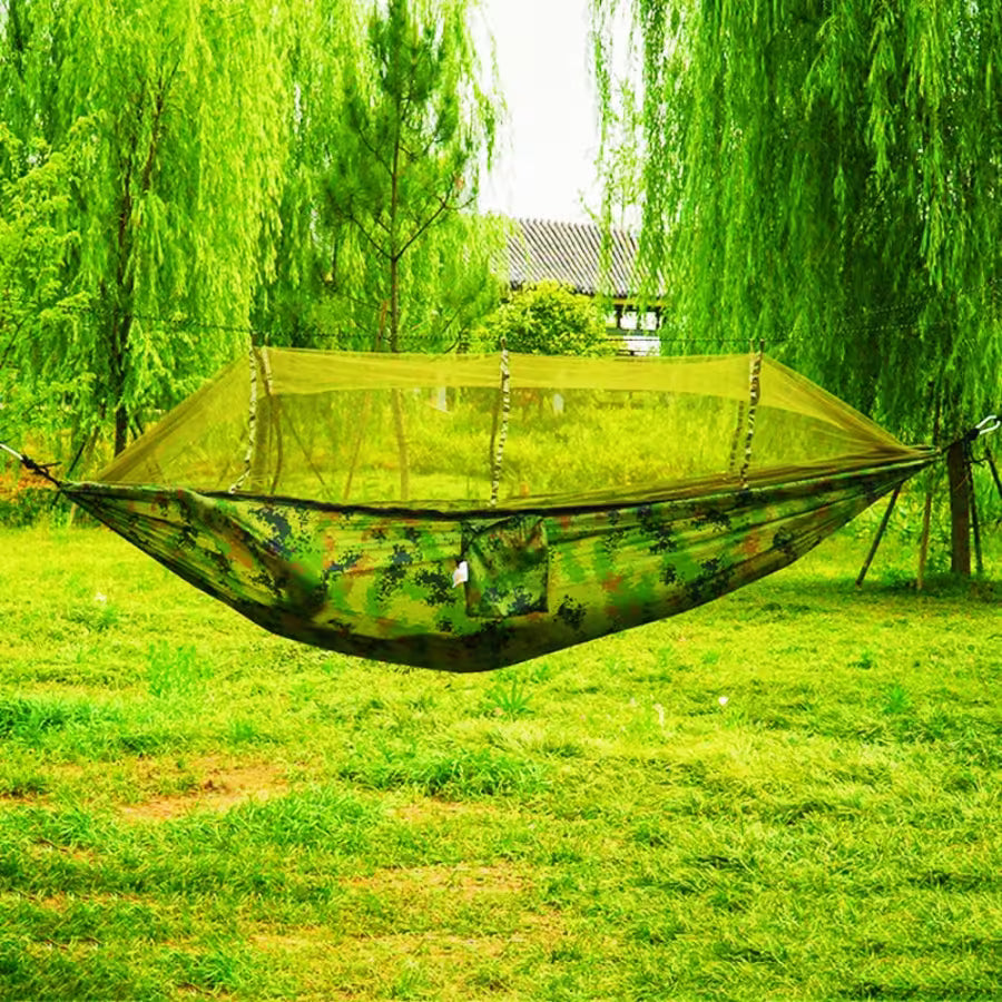 2 Person Camping Hammock with Mosquito Net - Strength Parachute Fabric Sleep Swing, Portable Outdoor Furniture Bed