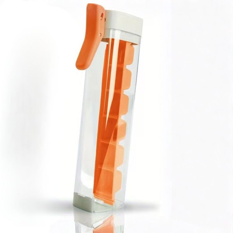 6-Grid One-Press Ice Cube Tray – Food-Grade Silicone & PP Mini Ice Maker with Easy Release Button – Compact BPA-Free Small Refrigerator Mold for Cocktails, Coffee, and Drinks (Orange & Green)