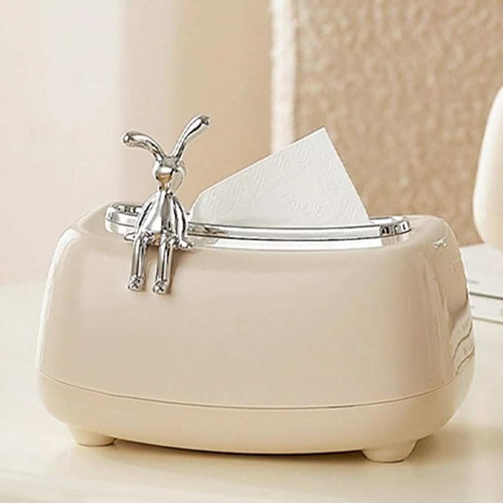 Luxury Decorative Tissue Box Holder with Silver Rabbit Handle – Modern Tissue Storage Box for Living Room, Bathroom, Office & Vanity