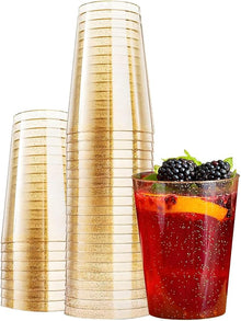 58-Pack Reusable Glitter Gold Plastic Cups 360ml – Party & Event Drinkware