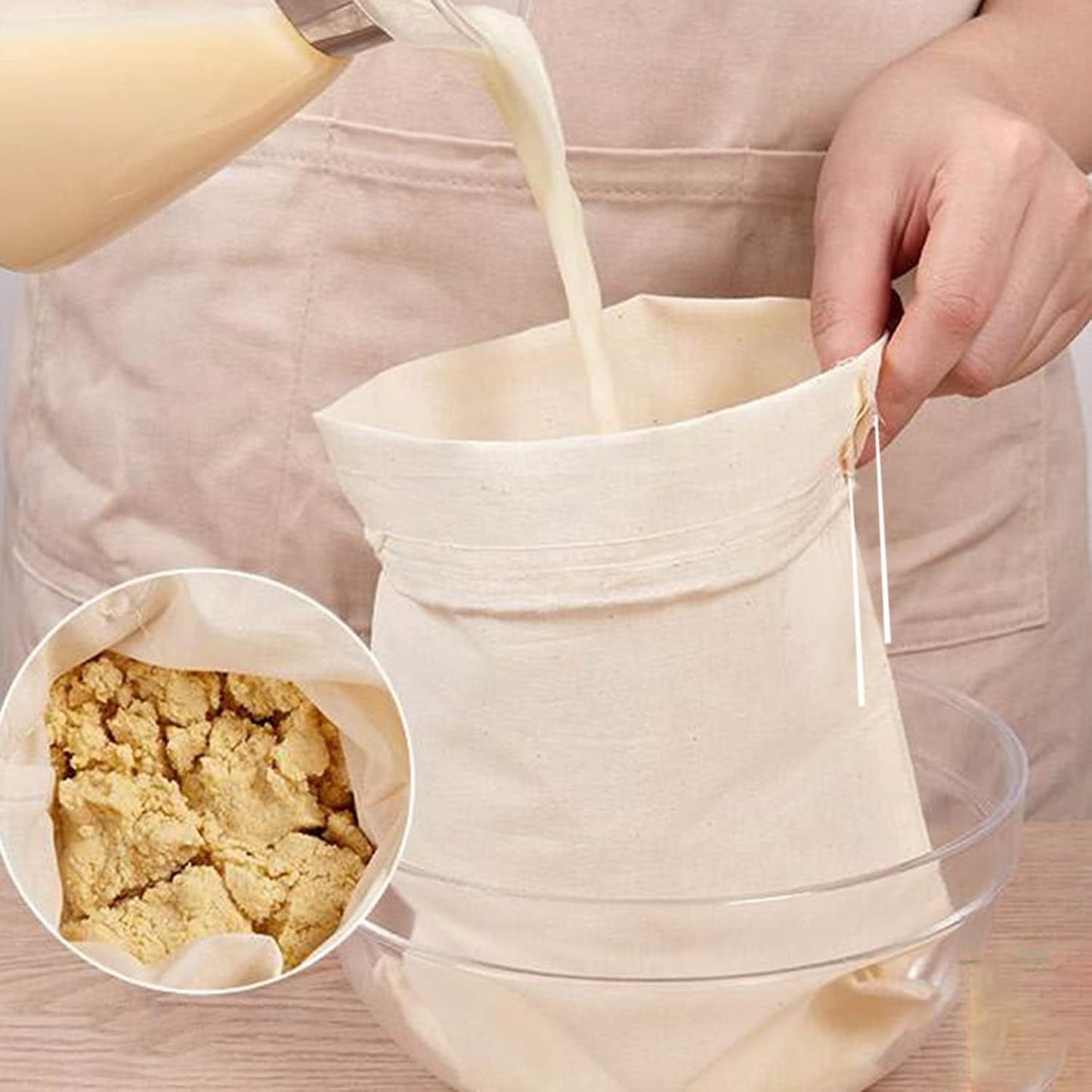 (30*40CM) Reusable Cotton Gauze Strainer Bags – Food-Grade Tofu & Cheesecloth Filter – Drawstring Cotton Bags for Butter, Nut Milk, and Coffee