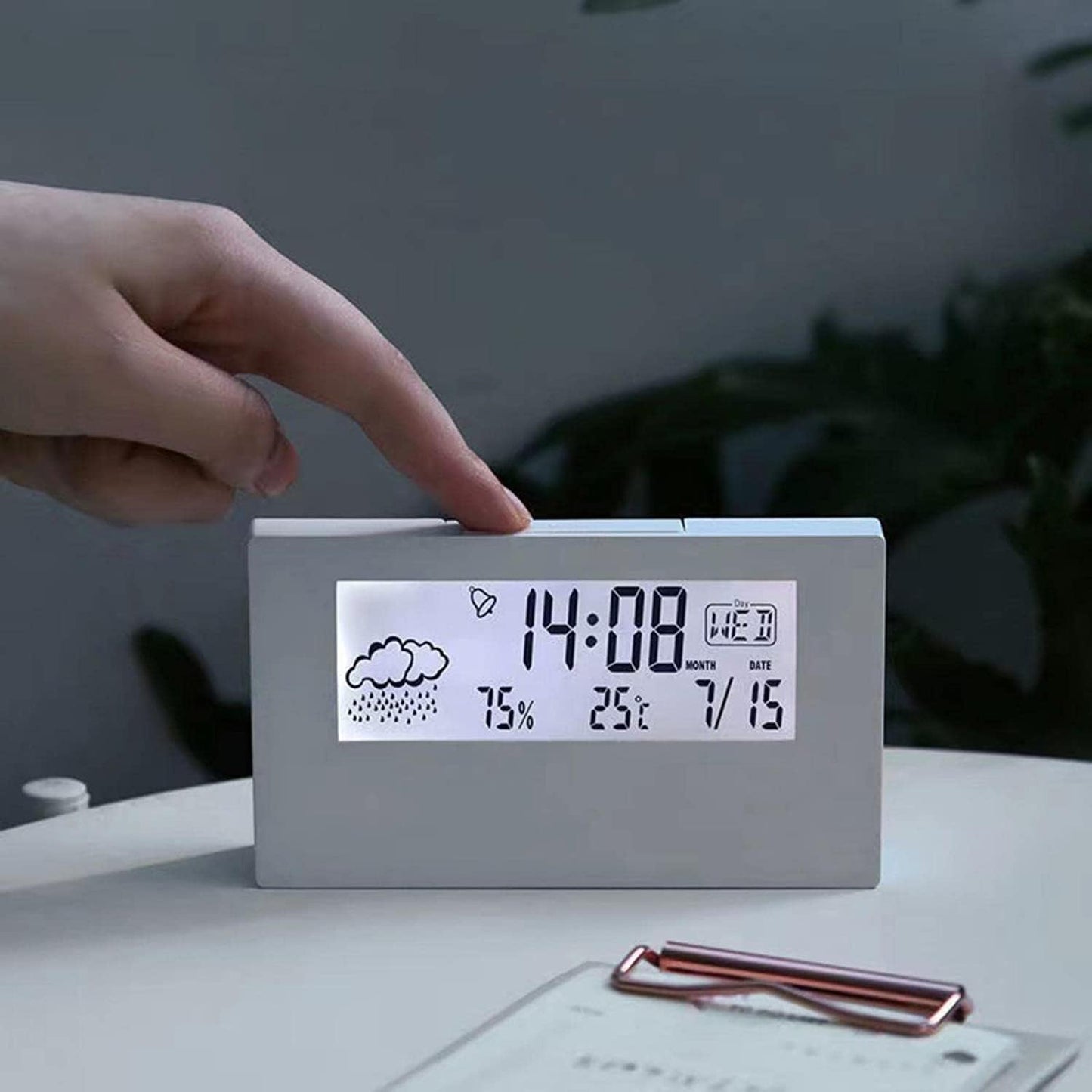 LED Digital Thermo-Hygrometer – Multifunction Temperature & Humidity Meter – Electronic Weather Station with Alarm Clock for Home & Office