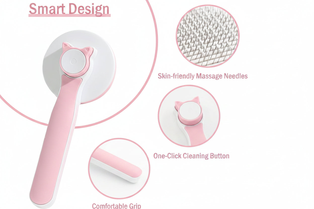 Self-Cleaning Pet Grooming Brush – One-Click Cat & Dog Slicker Brush for Removing Loose Hair, Undercoat & Tangles