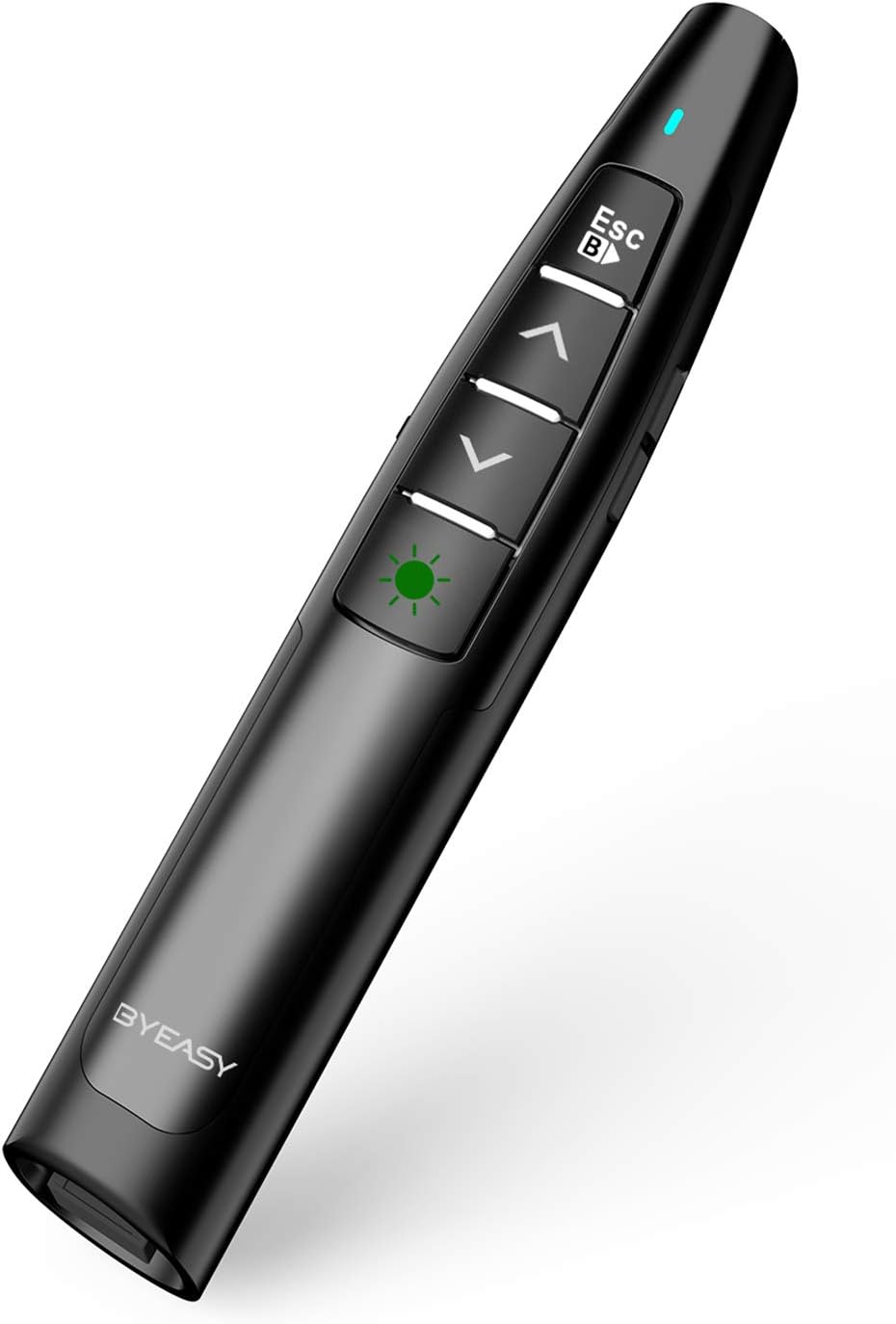 BYEASY Wireless Presentation Clicker with Green Laser Pointer | USB Plug & Play PowerPoint Remote for Google Slides, Keynote & Prezi | 30m Range