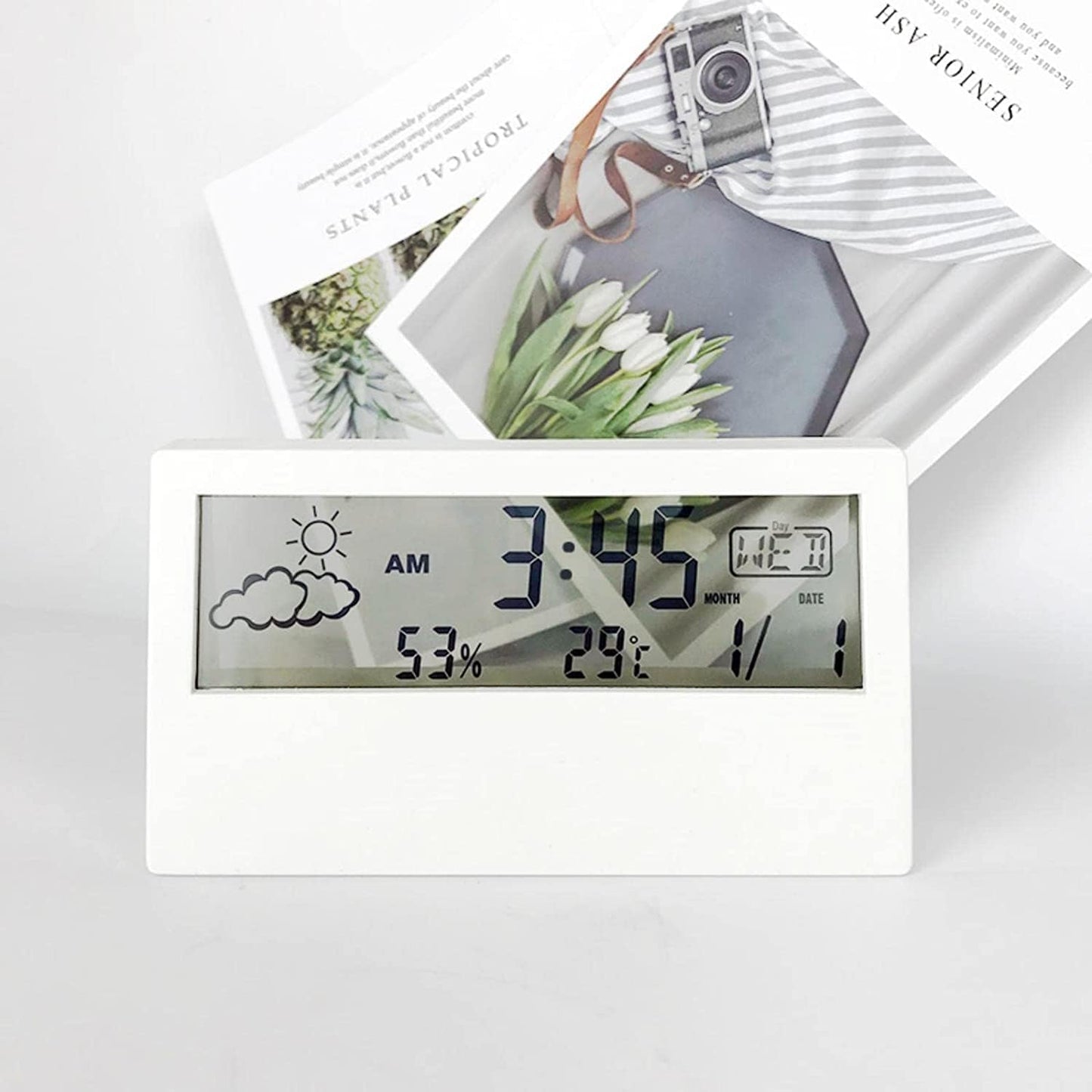 LED Digital Thermo-Hygrometer – Multifunction Temperature & Humidity Meter – Electronic Weather Station with Alarm Clock for Home & Office