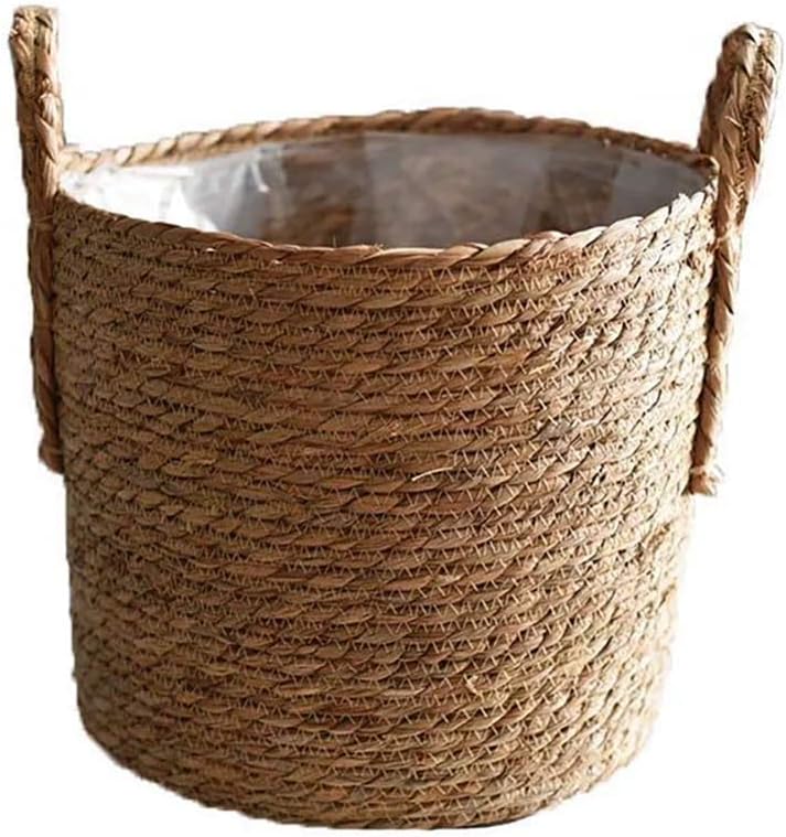 (30*27cm) Nordic Extra Large Straw Flower Pot – Hand-Woven Seaweed Storage Basket – Indoor Floor Plant Basket for Potted Greenery & Home Organization