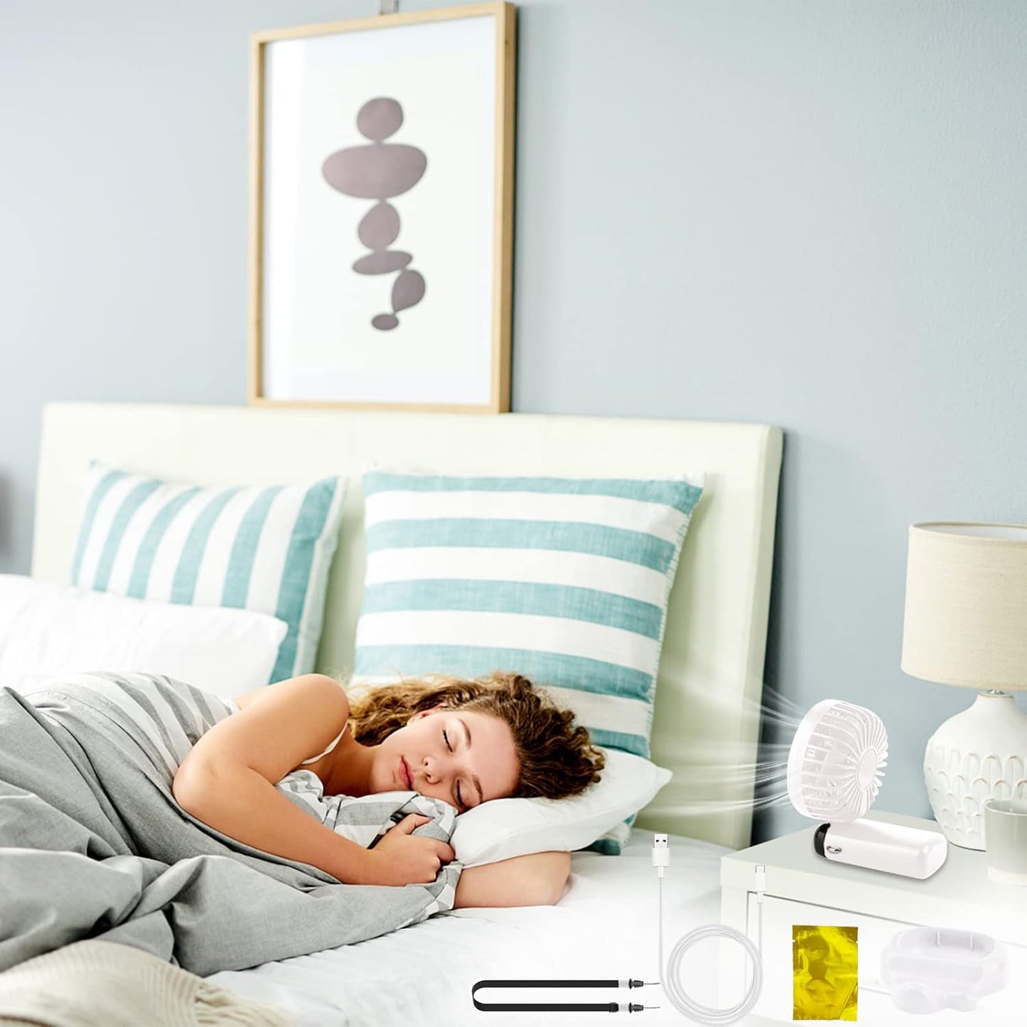 Rechargeable Mini Handheld Fan – Portable USB Cooling Fan with Aromatherapy Tablet, Phone Stand & Digital Display