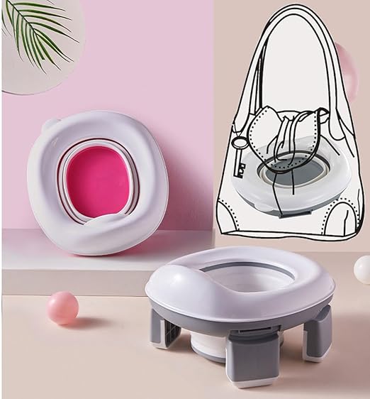 New 3-in-1 Travel Potty – Silicone Foldable Baby Training Seat – Safe & Portable Outdoor Toilet for Children – Compact Toddler Commode (Blue/Gray/Pink)