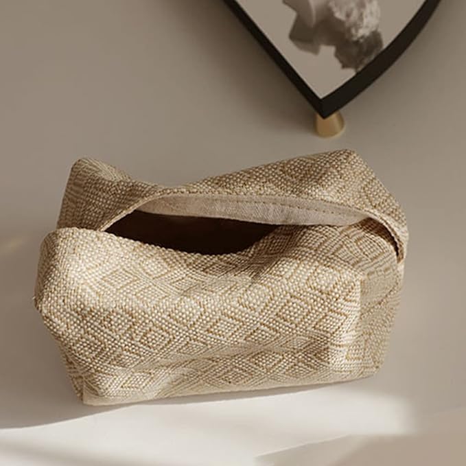 Japanese Style Linen Tissue Box Cover – Rustic Tissue Holder Organizer for Home & Office