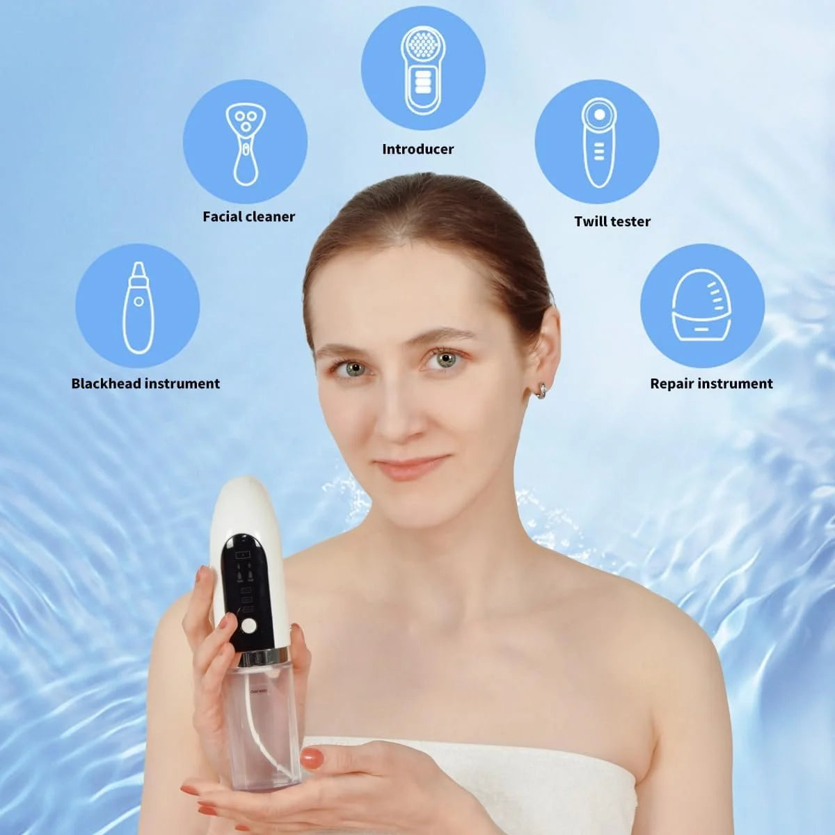 Hydra Facial Blackhead Remover Vacuum – USB Rechargeable Water Cycle Pore Cleaner with 3 Suction Modes & 6 Suction Heads