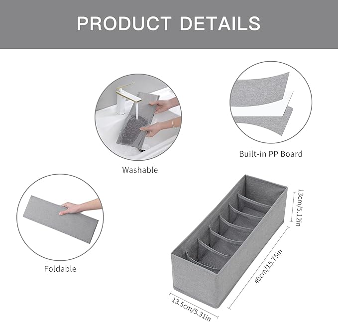 Kuber Industries Grey Non-Woven Foldable Drawer Organizer – Jute-Print Storage Box for Clothes, Socks, Bras, Scarfs & Stationery – Wardrobe & Cabinet Organizer