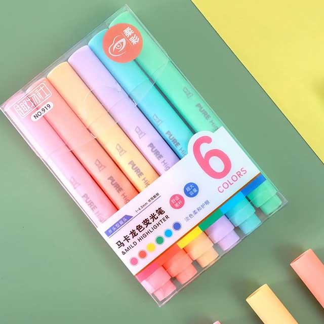 6PCS Pastel Macaron Highlighter Pens – Cute Fluorescent Marker Set for Drawing & School Stationery Supplies
